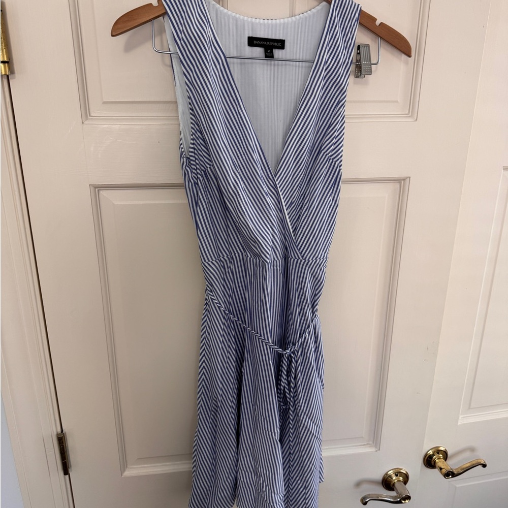 Banana Republic Blue and White Striped Midi Dress